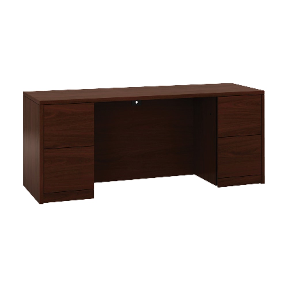 HON 10500 Series Double Pedestal Credenza with Kneespace - 72in x 24in x 29.5in - 4 x File Drawer(s) - Double Pedestal - Square Edge - Material: Wood - Finish: Laminate, Mahogany MPN:105900NN