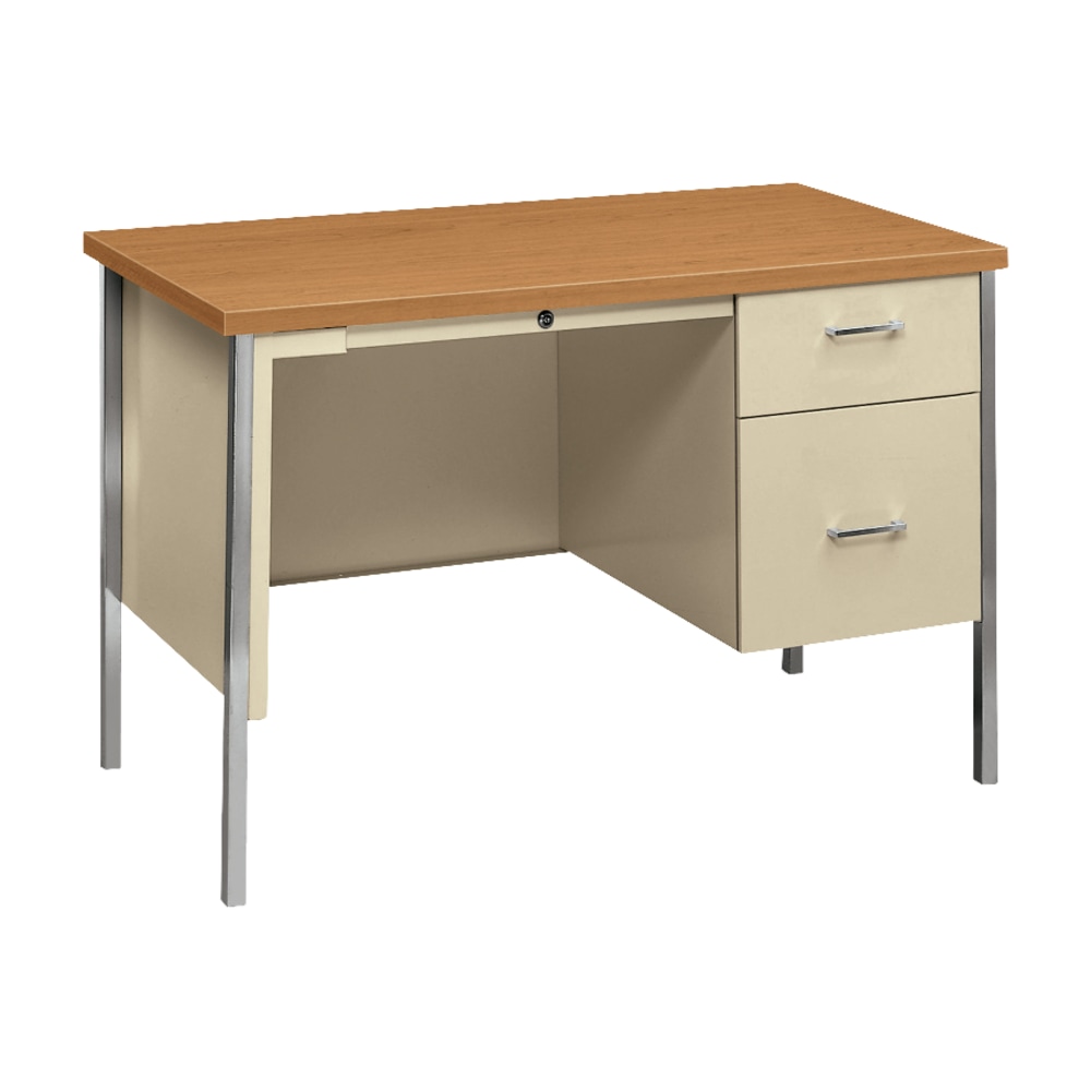 HON 34000 46inW Steel Single-Pedestal Computer Desk, Harvest/Putty MPN:34002RCL