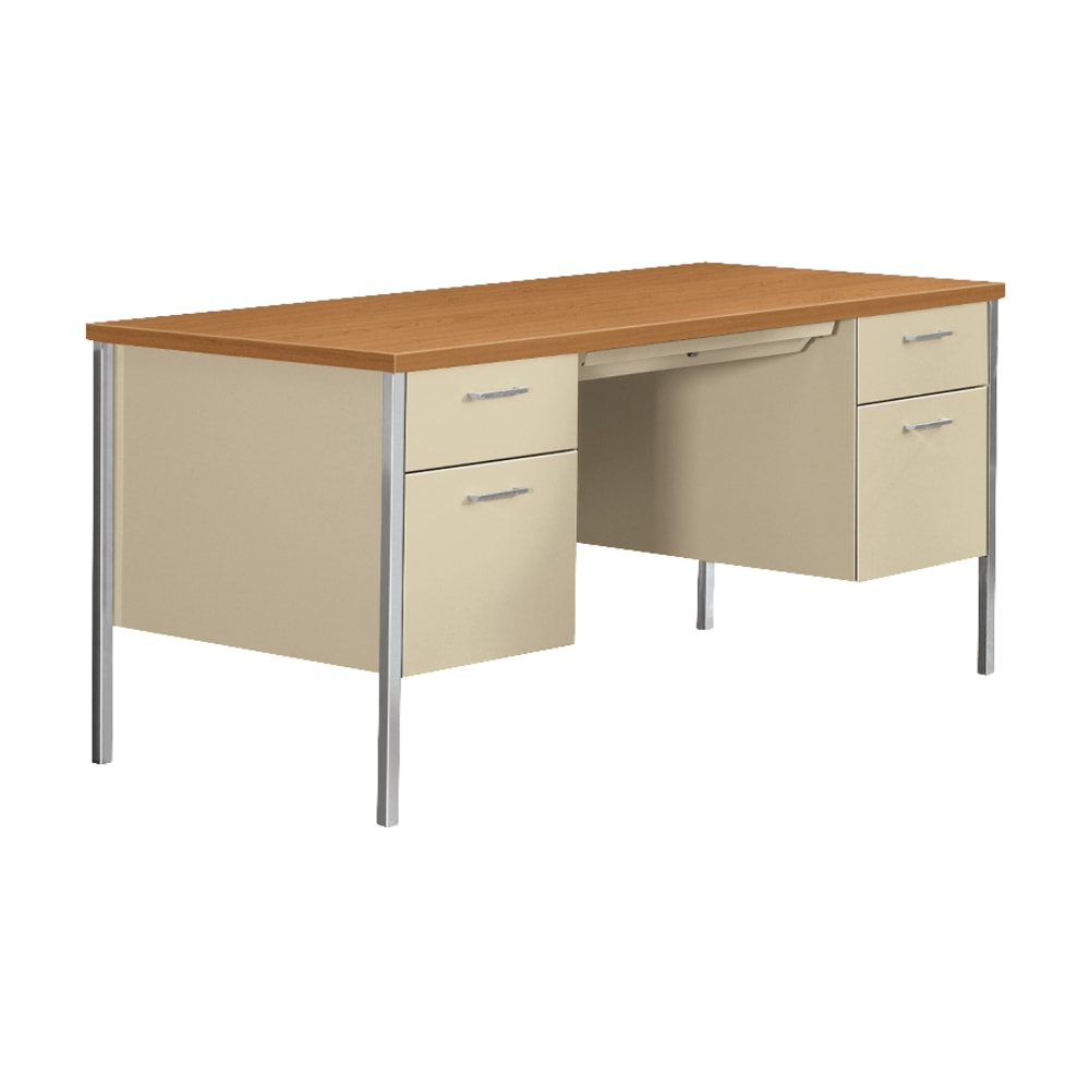 HON 34000 Series Steel Double-Pedestal 46inW Writing Desk, Harvest/Putty MPN:34962CL