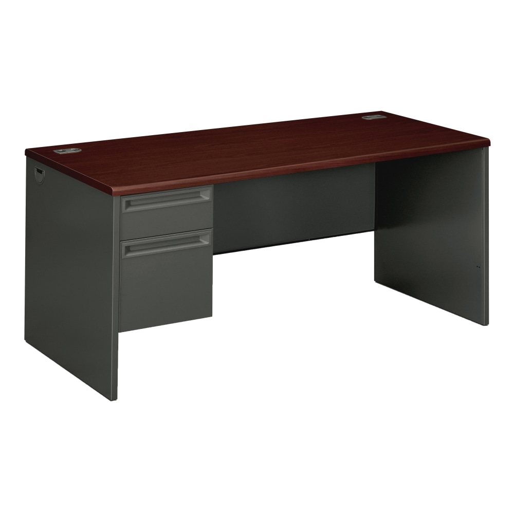 HON 38000 66inW Left-Pedestal Computer Desk With Lock, Mahogany/Charcoal MPN:38292LNS