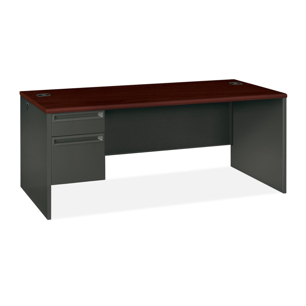 HON 38000 72inW Left-Pedestal Computer Desk, Mahogany/Charcoal MPN:38294LNS