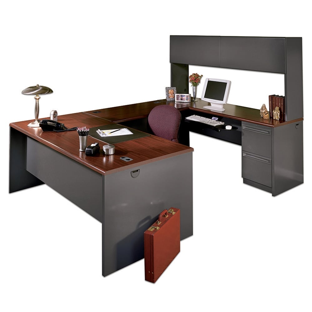 HON 38000 Modular 72inW Computer Desk Credenza Shell, Mahogany/Charcoal MPN:38925NS