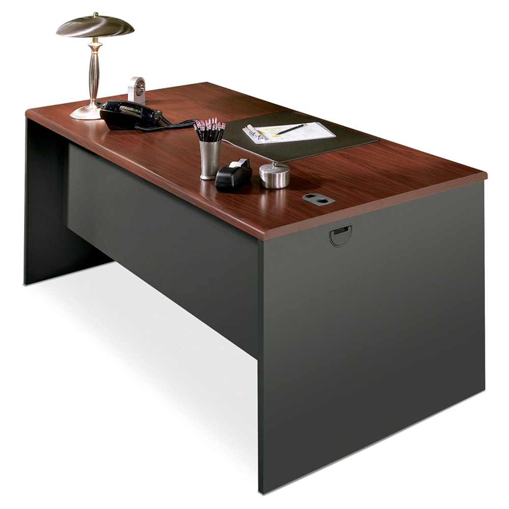 HON 38000 Modular 60inW Computer Desk Shell, Mahogany/Charcoal MPN:38932NS