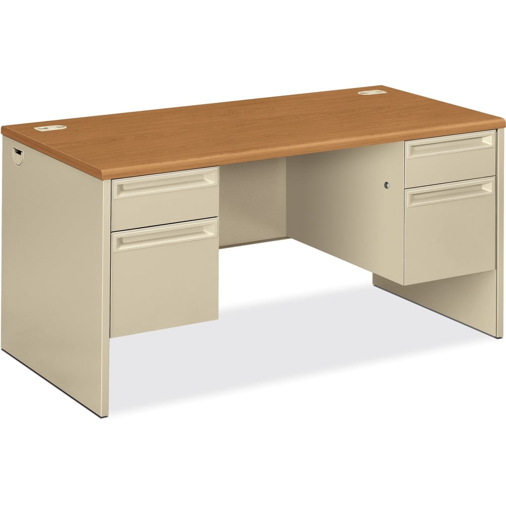 HON 38000 60inW Double-Pedestal Computer Desk, Harvest/Putty MPN:38155CL