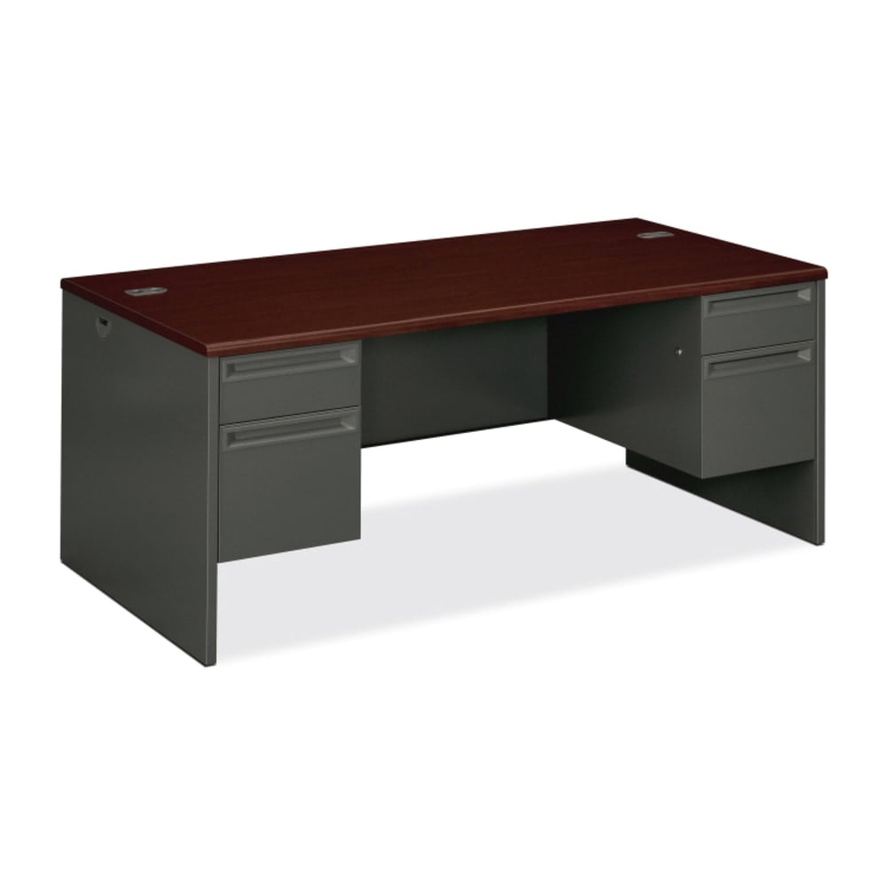 HON 38000 72inW Double-Pedestal Computer Desk, 72inW, Mahogany/Charcoal MPN:38180NS