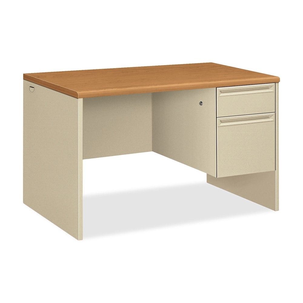 HON 38000 48inW Right-Pedestal Computer Desk With Lock, Harvest/Putty MPN:38251CL