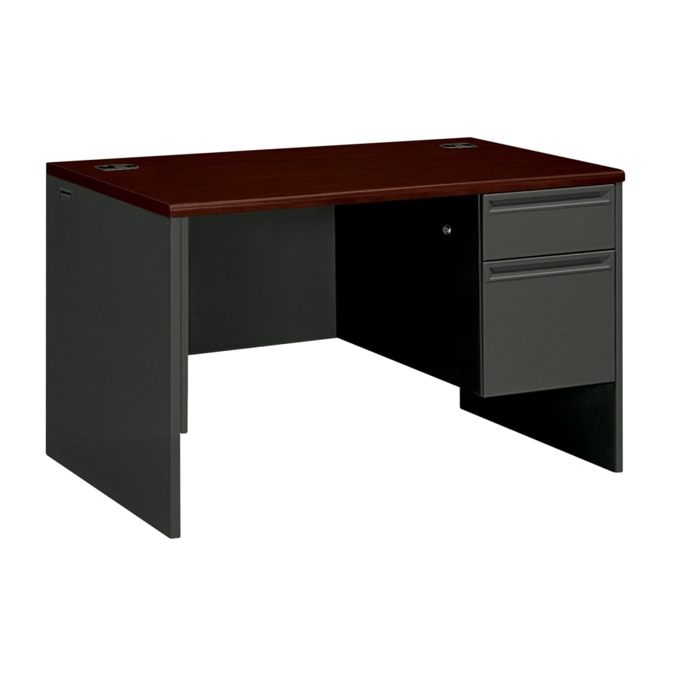 HON 38000 48inW Right-Pedestal Computer Desk With Lock, Mahogany/Charcoal MPN:38251NS