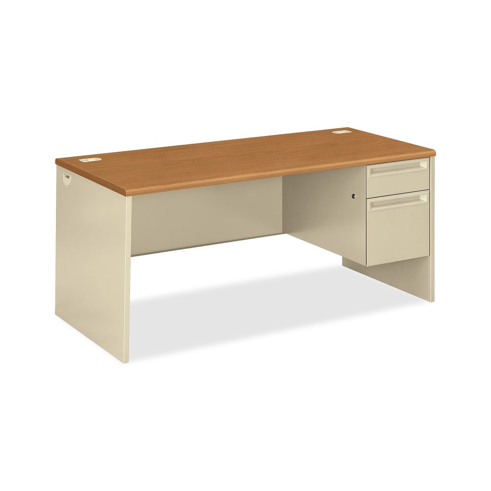 HON 38000 66inW Right-Pedestal Computer Desk With Lock, Harvest/Putty MPN:38291RCL