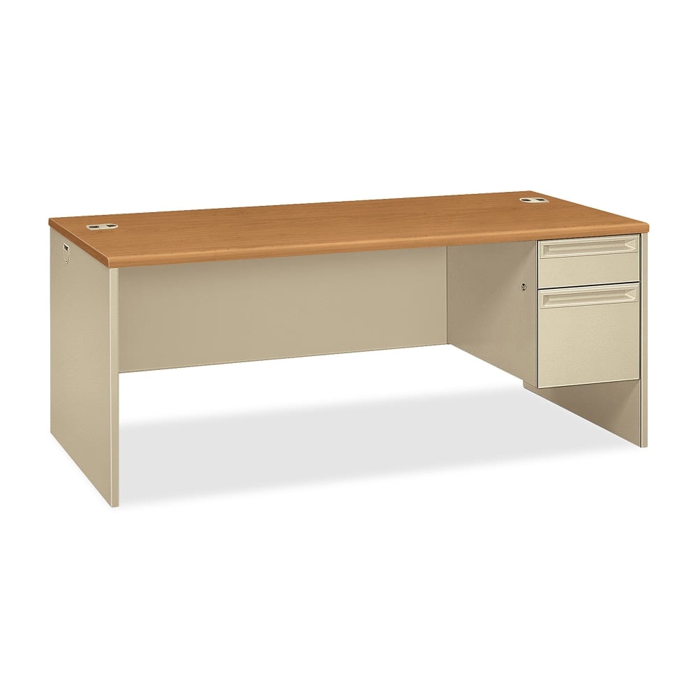 HON 38000 72inW Right-Pedestal Computer Desk, Harvest/Putty MPN:38293RCL