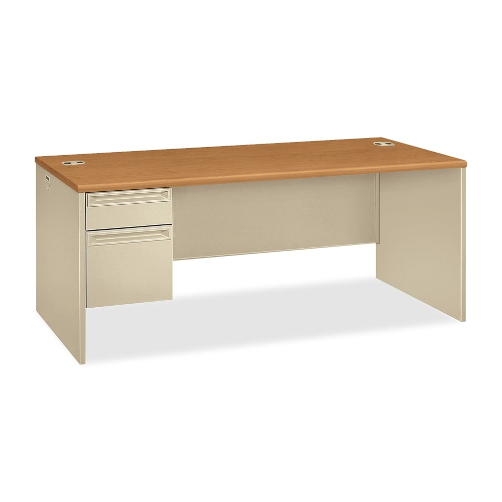 HON 38000 72inW Left-Pedestal Computer Desk, Harvest/Putty MPN:38294LCL