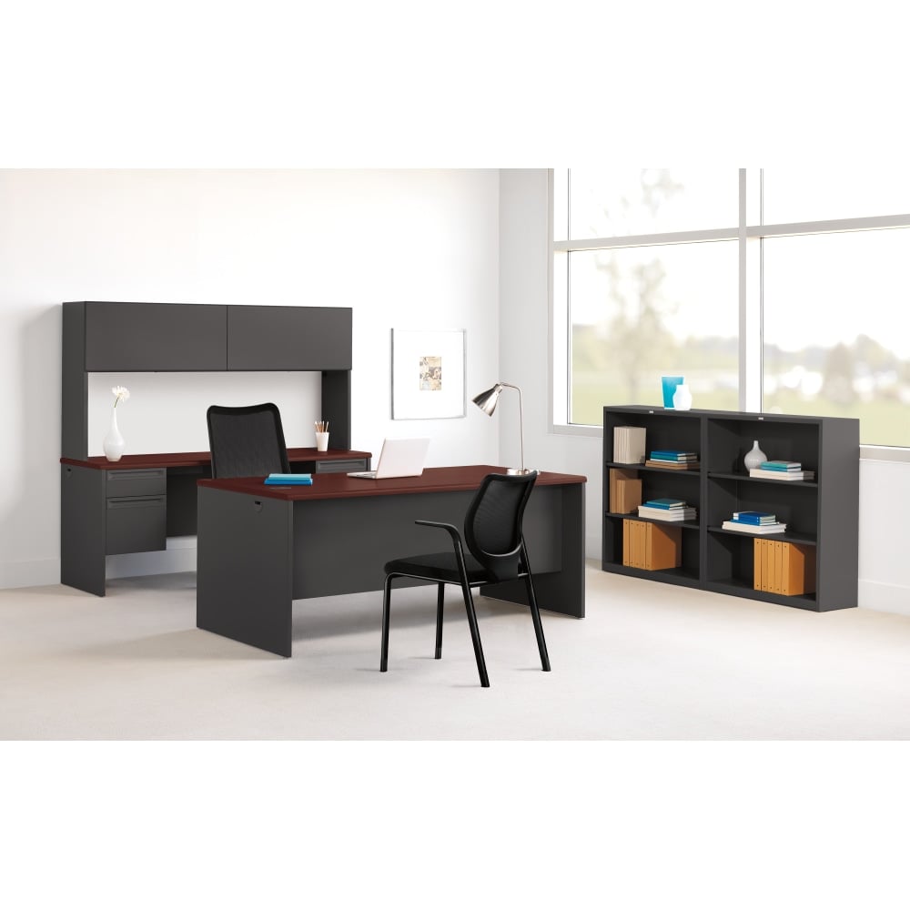 HON 38000 72inW Kneespace Computer Desk Credenza, Mahogany/Charcoal MPN:38854NS