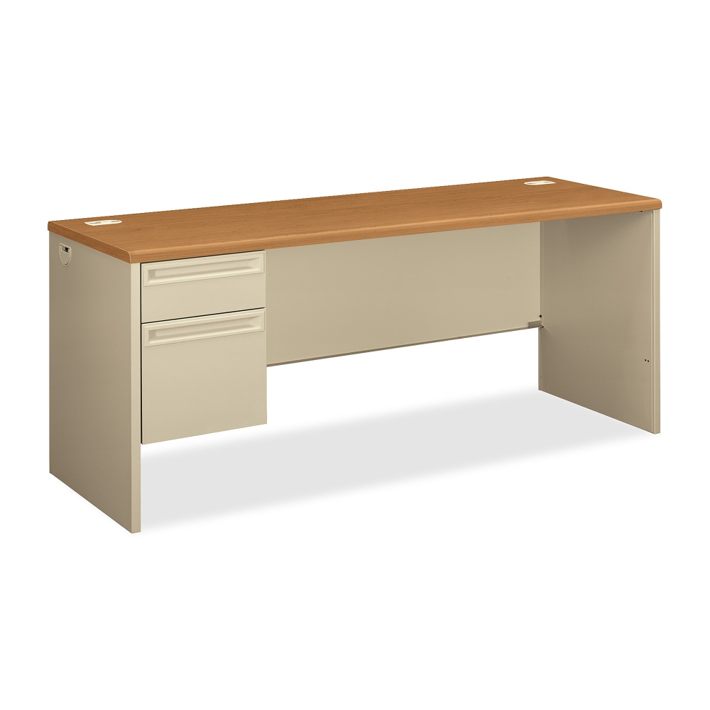 HON 38000 72inW Left-Pedestal Computer Desk Credenza With Lock, Harvest/Putty MPN:38855LCL