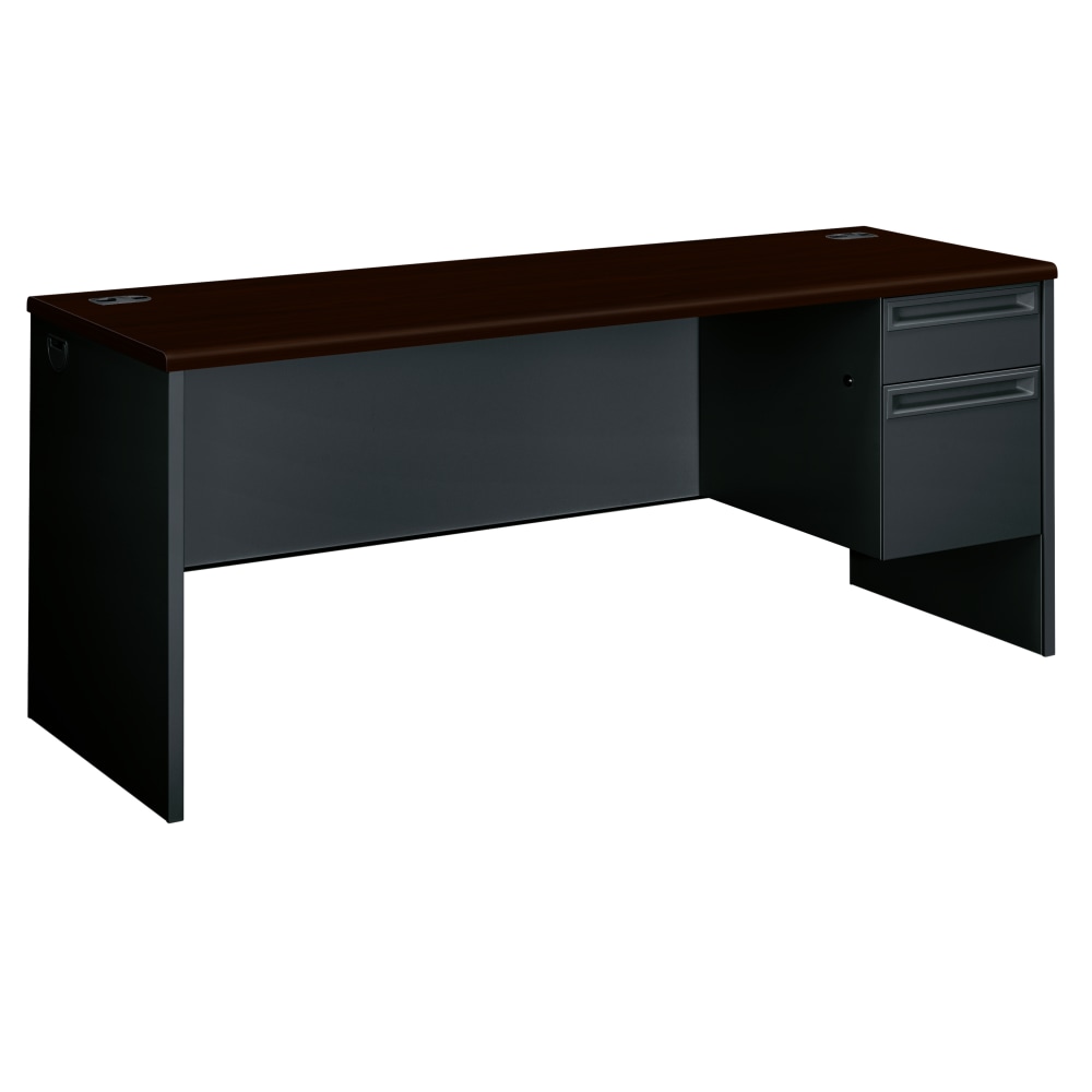 HON 38000 72inW Right-Pedestal Computer Desk Credenza With Lock, Mahogany/Charcoal MPN:38856RNS