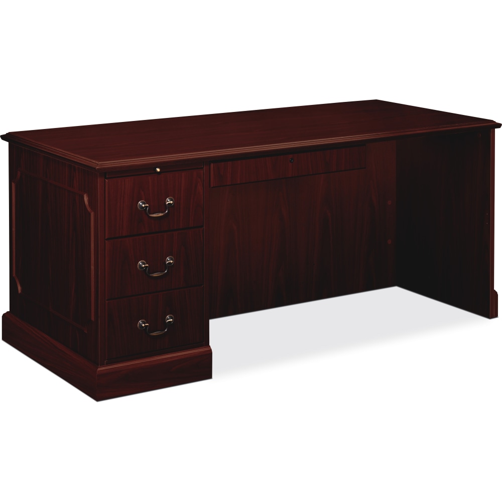 HON 94000-Series 66inW Left Single Pedestal Computer Desk, Mahogany MPN:94284LNN