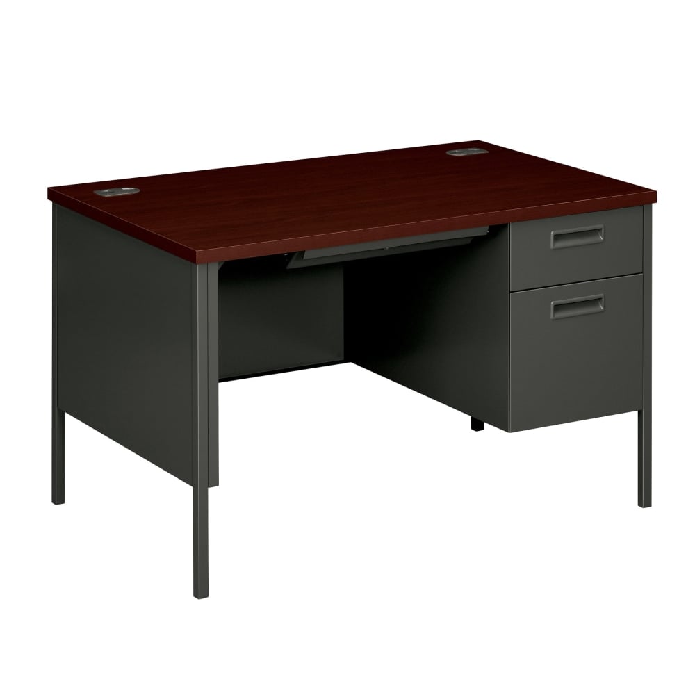 HON Metro Classic 48inW Single-Pedestal Computer Desk, Mahogany/Charcoal MPN:P3251RNS