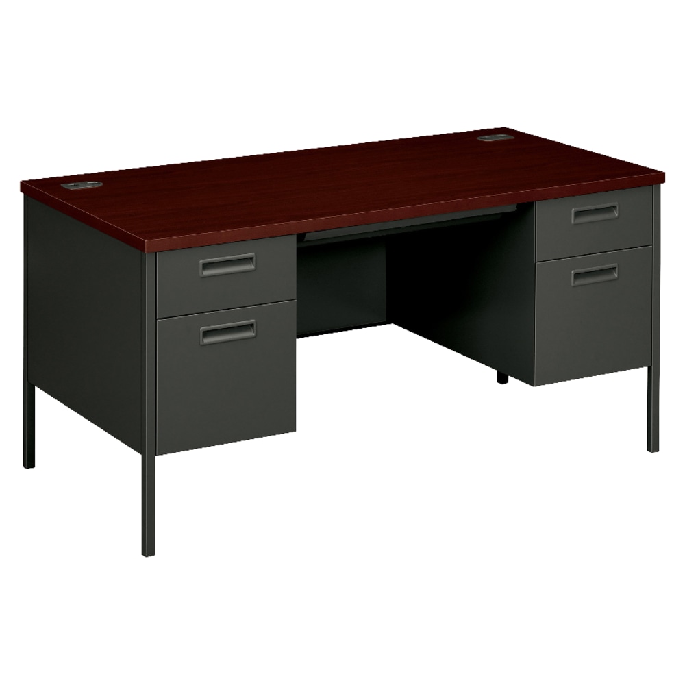 HON Metro 60inW Classic Double-Pedestal Computer Desk, Mahogany/Charcoal MPN:P3262NS