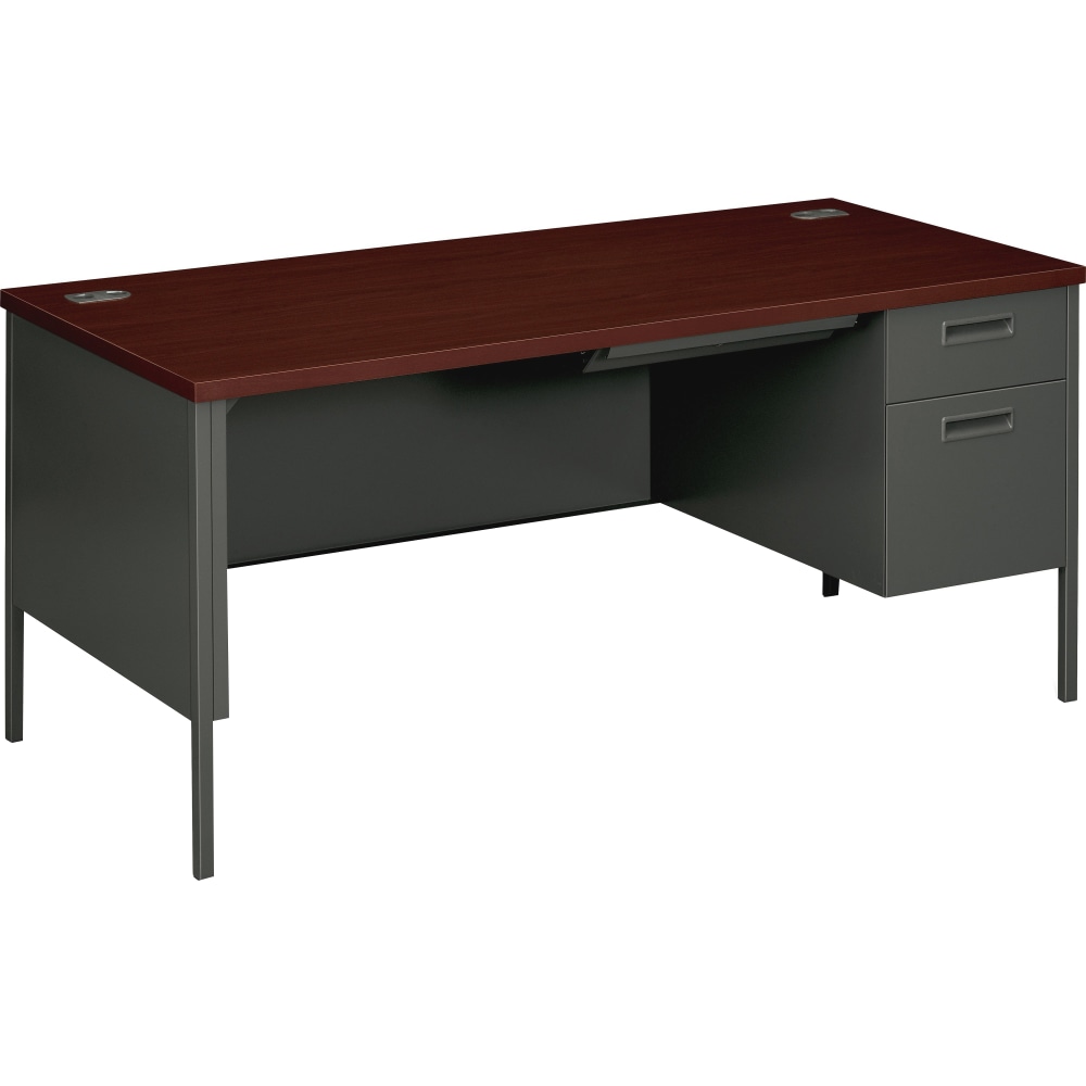 HON Metro Classic 66inW Right-Pedestal Computer Desk, Mahogany, Charcoal MPN:P3265RNS