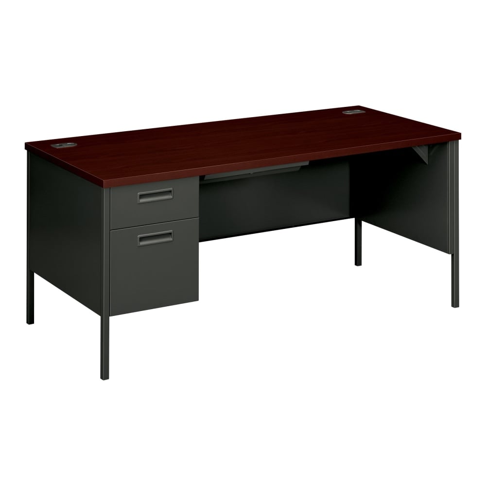 HON Metro Classic 66inW Left-Pedestal Computer Desk, Mahogany, Charcoal MPN:P3266LNS