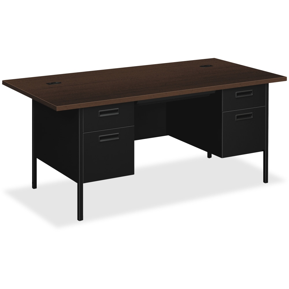 HON Metro Classic Double Pedestal Desk - 4-Drawer - 72in x 36in x 29.5in - 4 x Box Drawer(s), File Drawer(s) - Double Pedestal - Square Edge - Material: Steel - Finish: Mocha Laminate, Black Paint MPN:P3276MOP