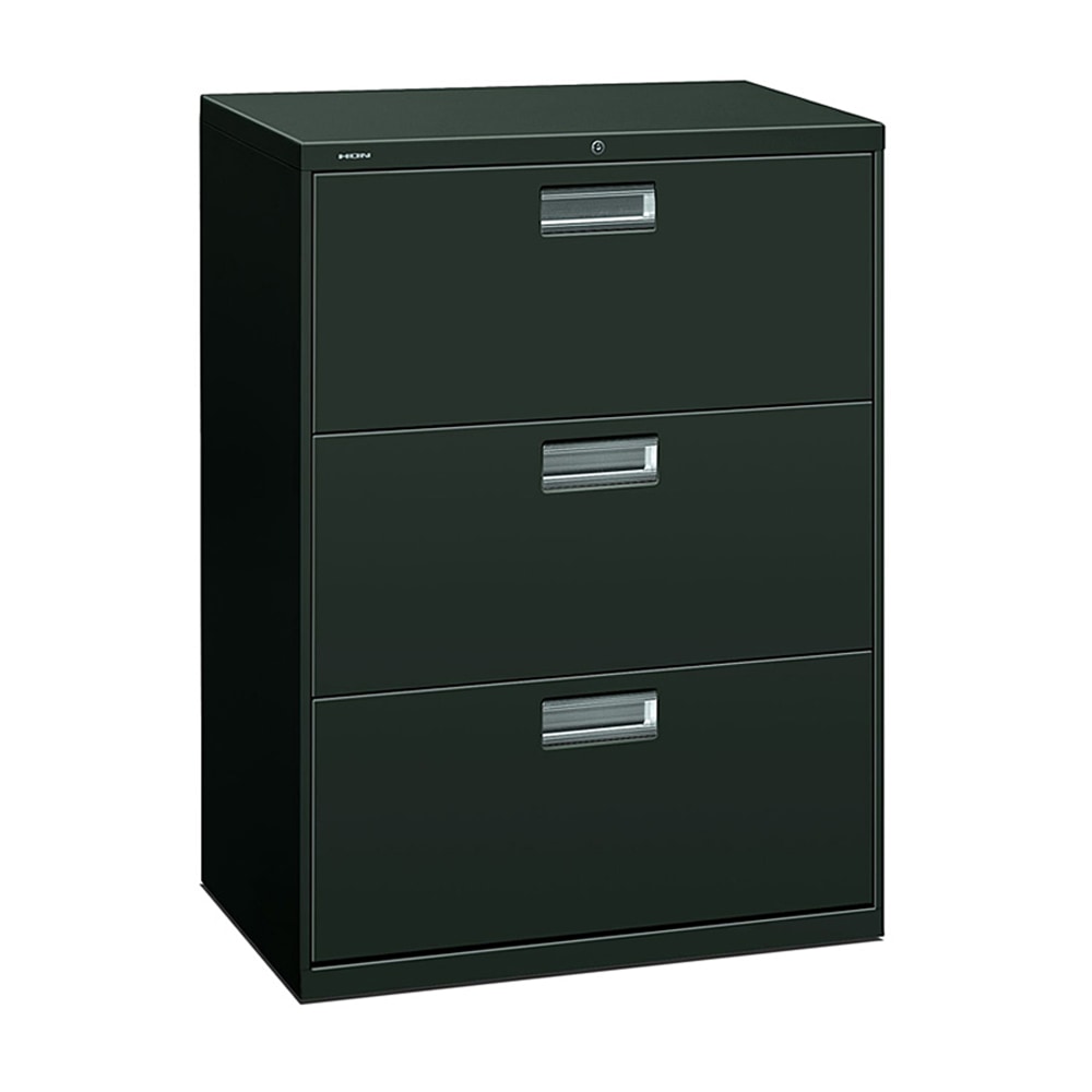 HON 600 30inW x 19-1/4inD Lateral 3-Drawer File Cabinet With Lock, Charcoal MPN:673LS