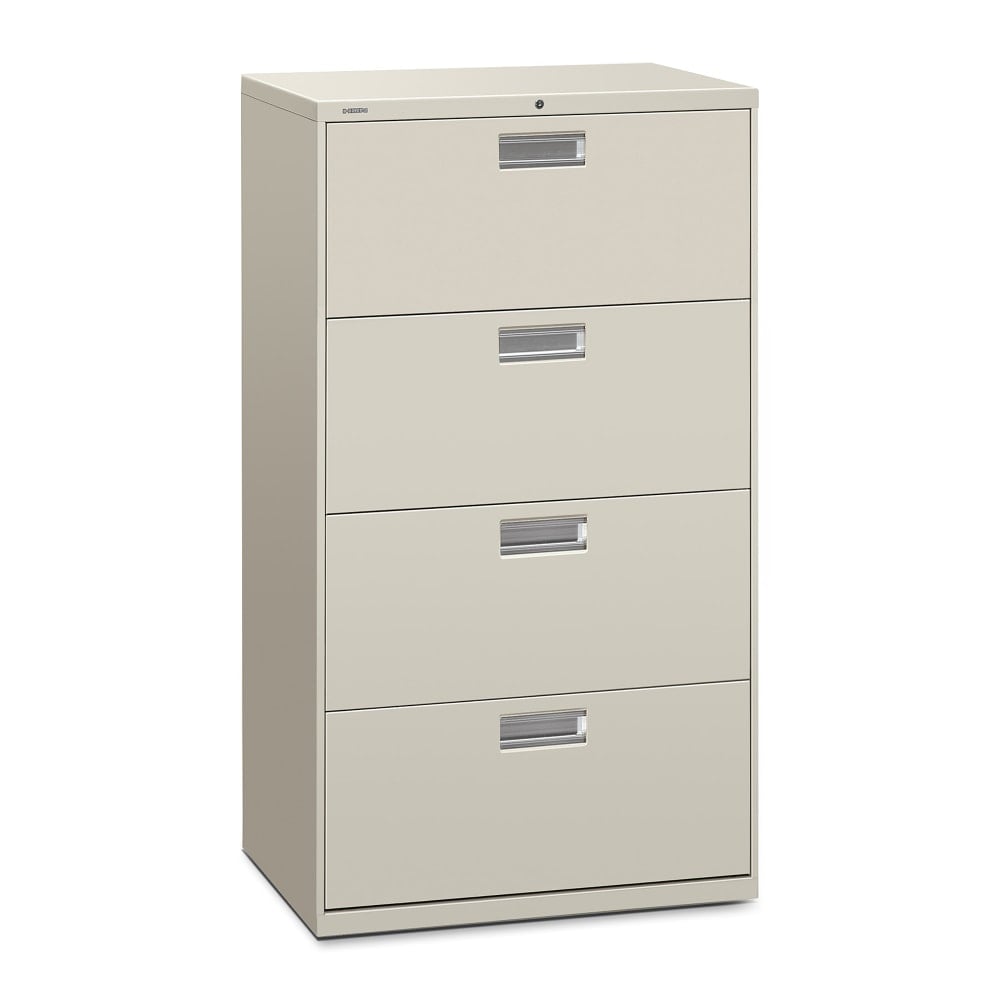 HON 600 30inW x 19-1/4inD Lateral 4-Drawer File Cabinet With Lock, Light Gray MPN:674LQ