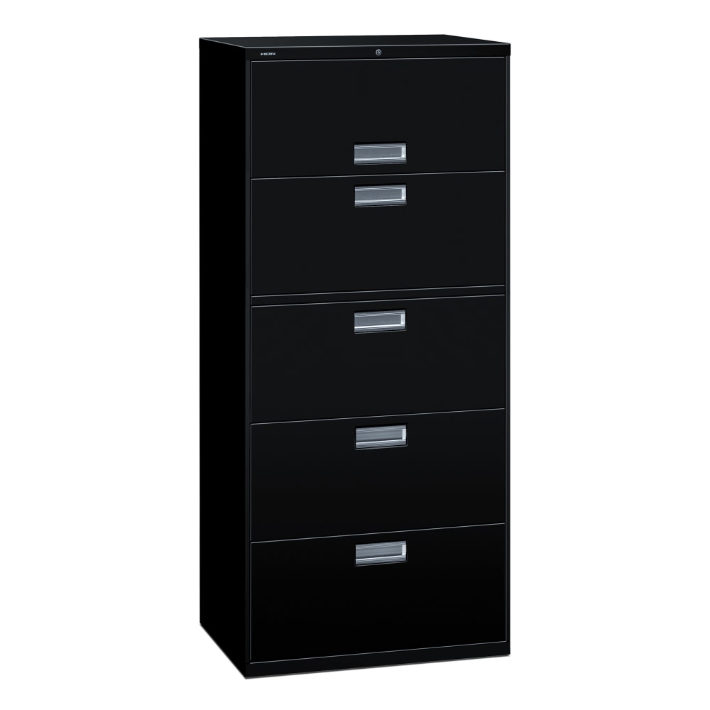 HON Brigade 600 30inW x 18inD Lateral 5-Drawer File Cabinet, Black MPN:675LP