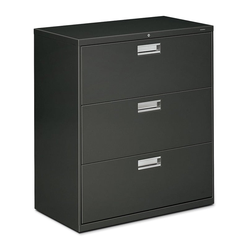 HON 600 36inW x 19-1/4inD Lateral 3-Drawer File Cabinet With Lock, Charcoal MPN:683LS