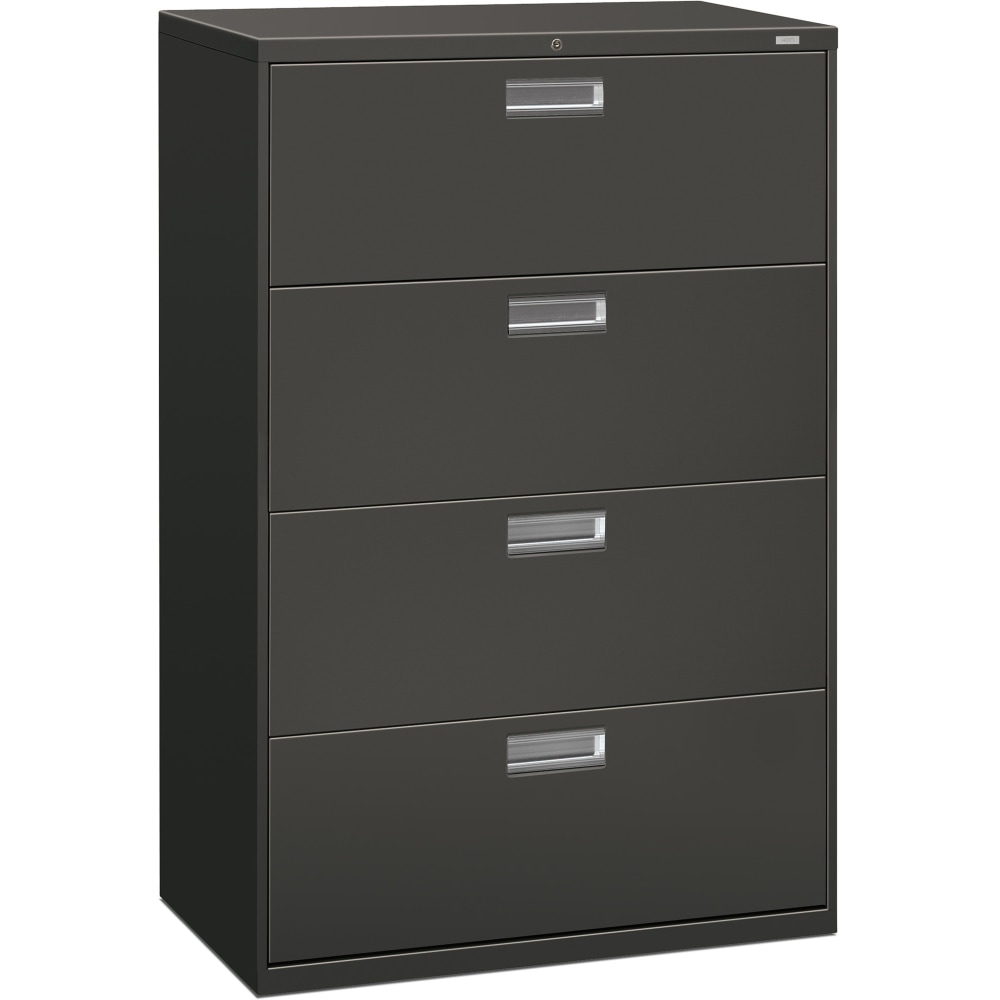 HON 600 36inW x 19-1/4inD Lateral 4-Drawer File Cabinet With Lock, Charcoal MPN:684LS