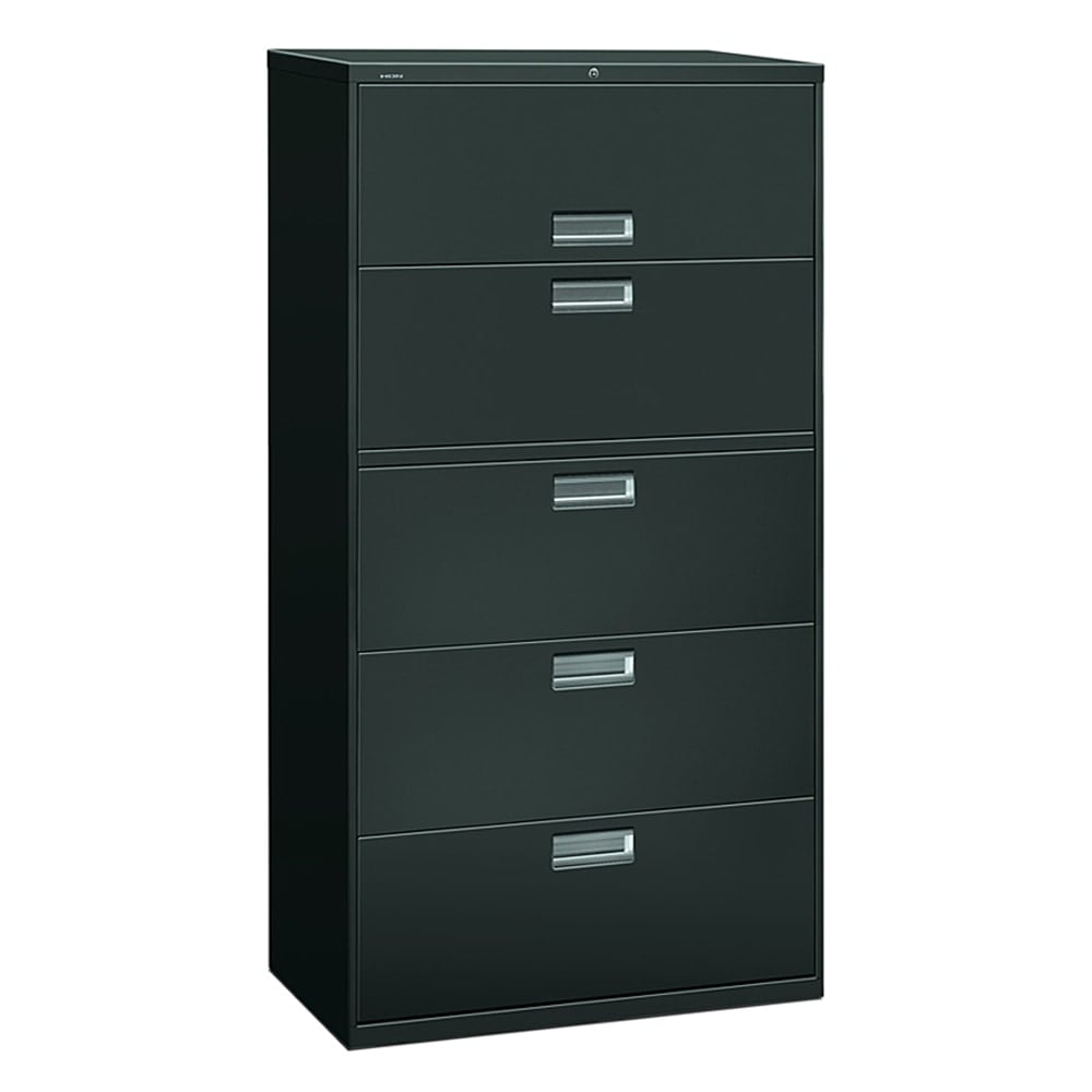 HON 600 36inW x 19-1/4inD Lateral 5-Drawer File Cabinet With Lock, Charcoal MPN:685LS