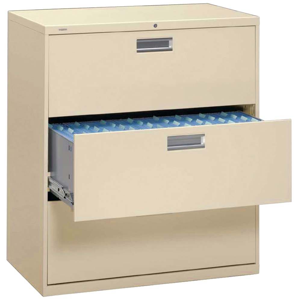 HON Brigade 600 42inW x 19-1/4inD Lateral 3-Drawer File Cabinet, Putty MPN:693LL