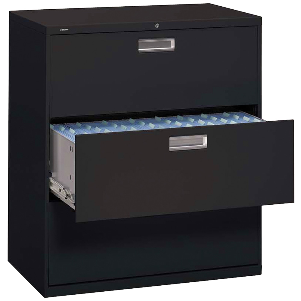 HON Brigade 600 42inW x 18inD Lateral 3-Drawer File Cabinet, Black MPN:693LP