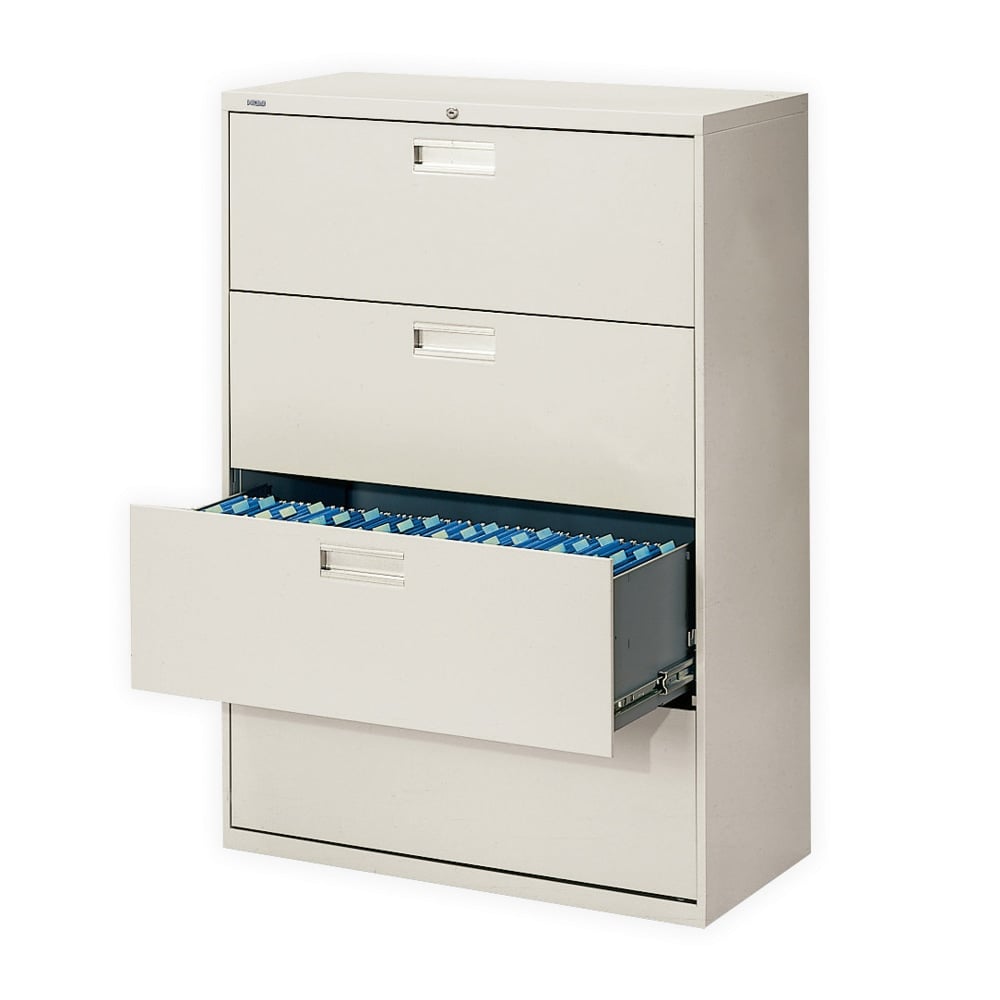 HON Brigade 600 42inW x 19-1/4inD Lateral 4-Drawer File Cabinet, Light Gray MPN:694L-Q