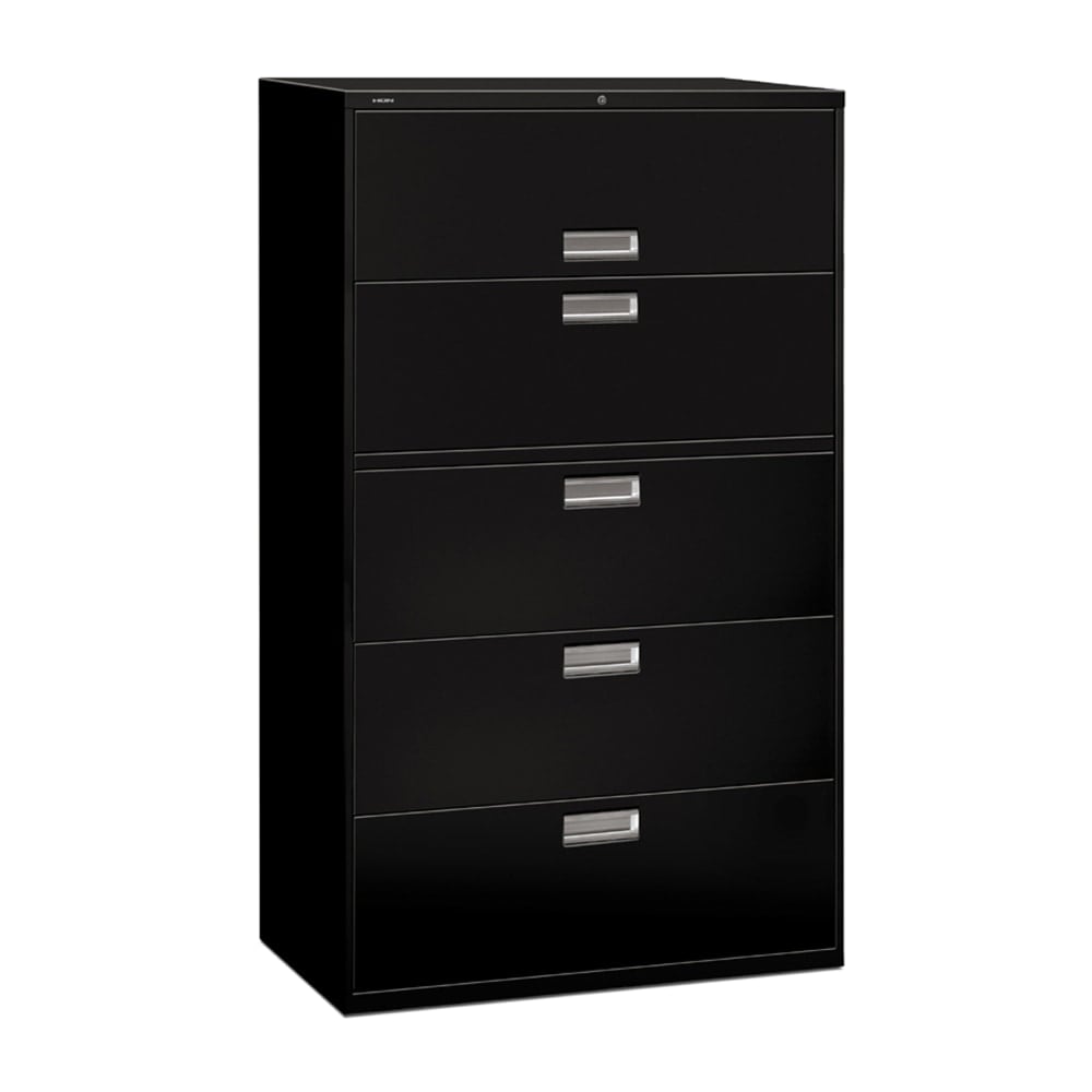 HON Brigade 600 42inW x 19-1/4inD Lateral 5-Drawer File Cabinet, Black MPN:695LP