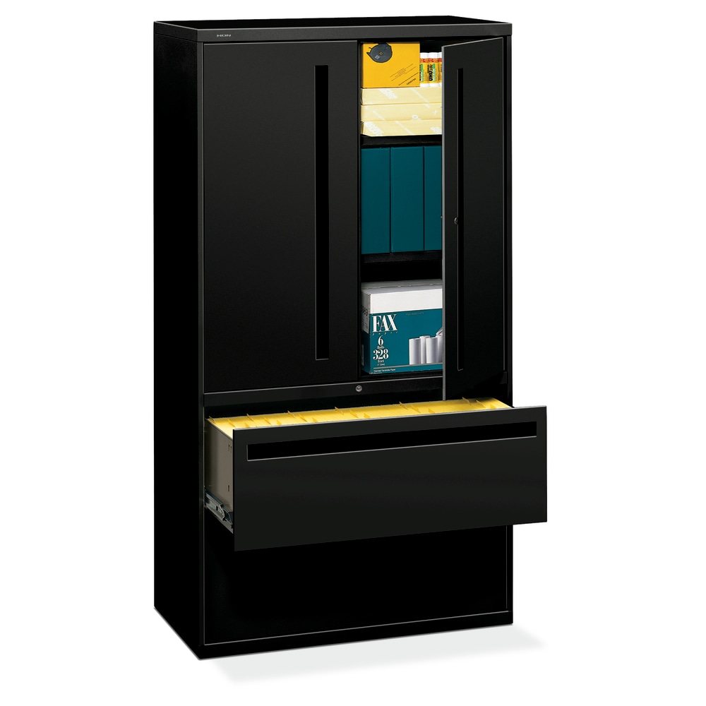 HON Brigade 700 36inW x 18inD Lateral 2-Drawer Combo File Cabinet, Black MPN:785LSP