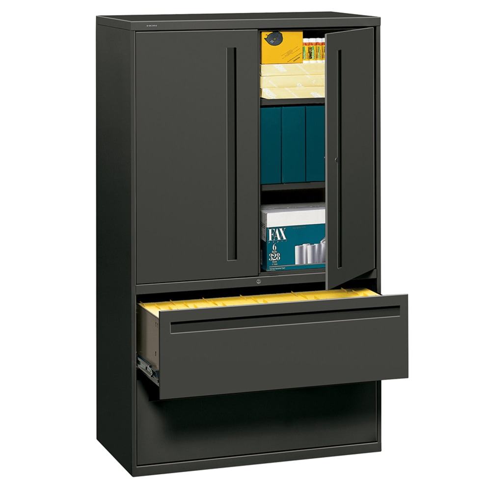 HON Brigade 700 42inW x 18inD Lateral 2-Drawer Combo File Cabinet, Charcoal MPN:795LSS