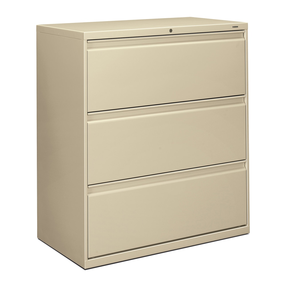 HON 800 36inW x 19-1/4inD Lateral 3-Drawer File Cabinet With Lock, Putty MPN:883LL