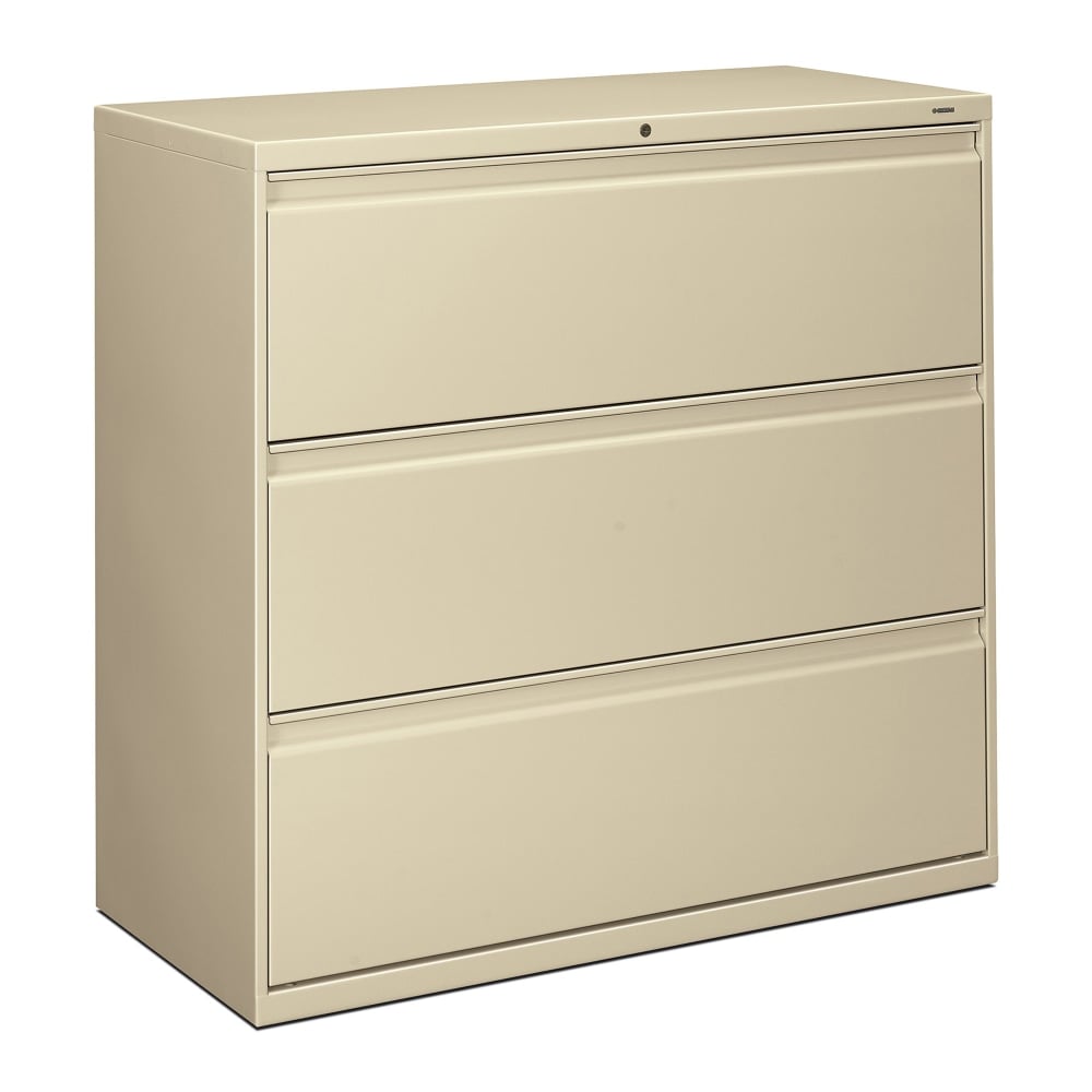 HON 800 42inW x 19-1/4inD Lateral 3-Drawer File Cabinet With Lock, Putty MPN:893LL