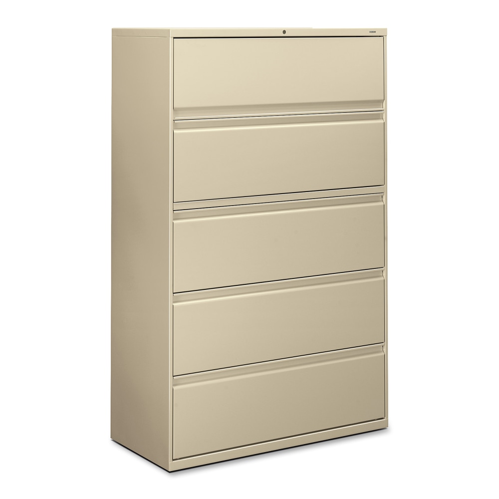 HON 42inW x 19-1/4inD Lateral 5-Drawer File Cabinet With Lock, Putty MPN:895LL