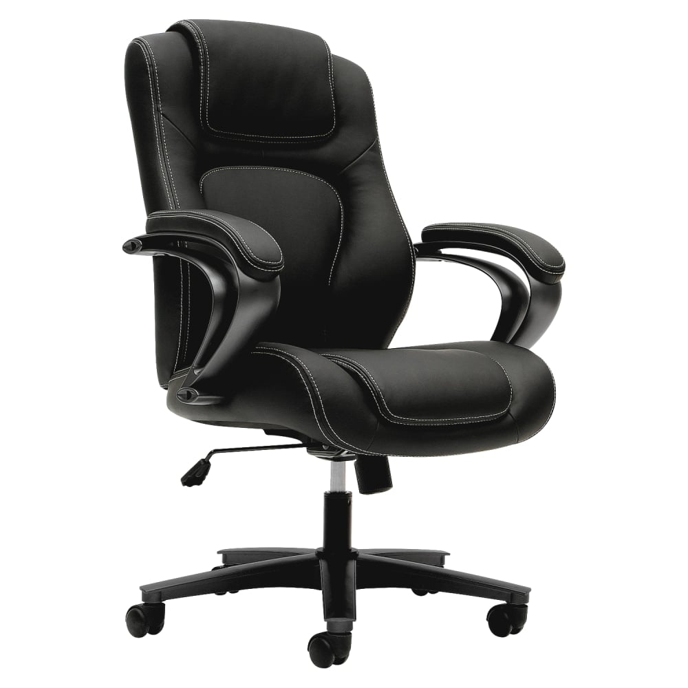 HON Basyx Ergonomic Bonded Leather Fixed Arm Executive Chair, Black MPN:VL402EN11