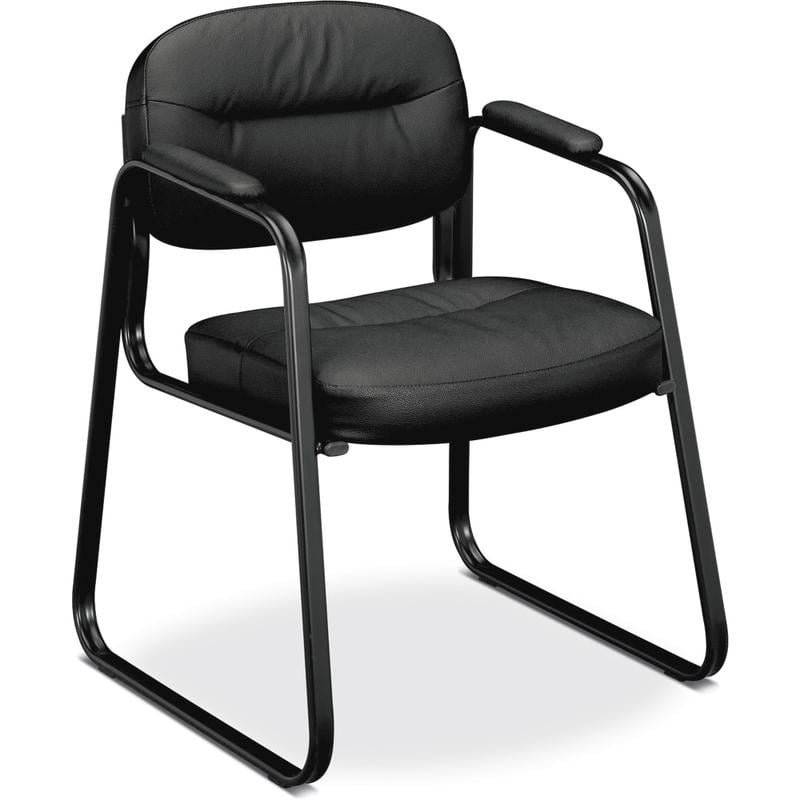 HON Basyx SofThread Bonded Leather Guest Chair, Black MPN:VL653SB11