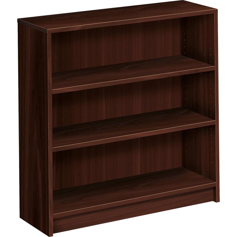 HON 1870-Series Laminate Modular Shelving Bookcase, 3 Shelves (2 Adjustable), 36inH x 36inW x 11-1/2inD, Mahogany MPN:1872N