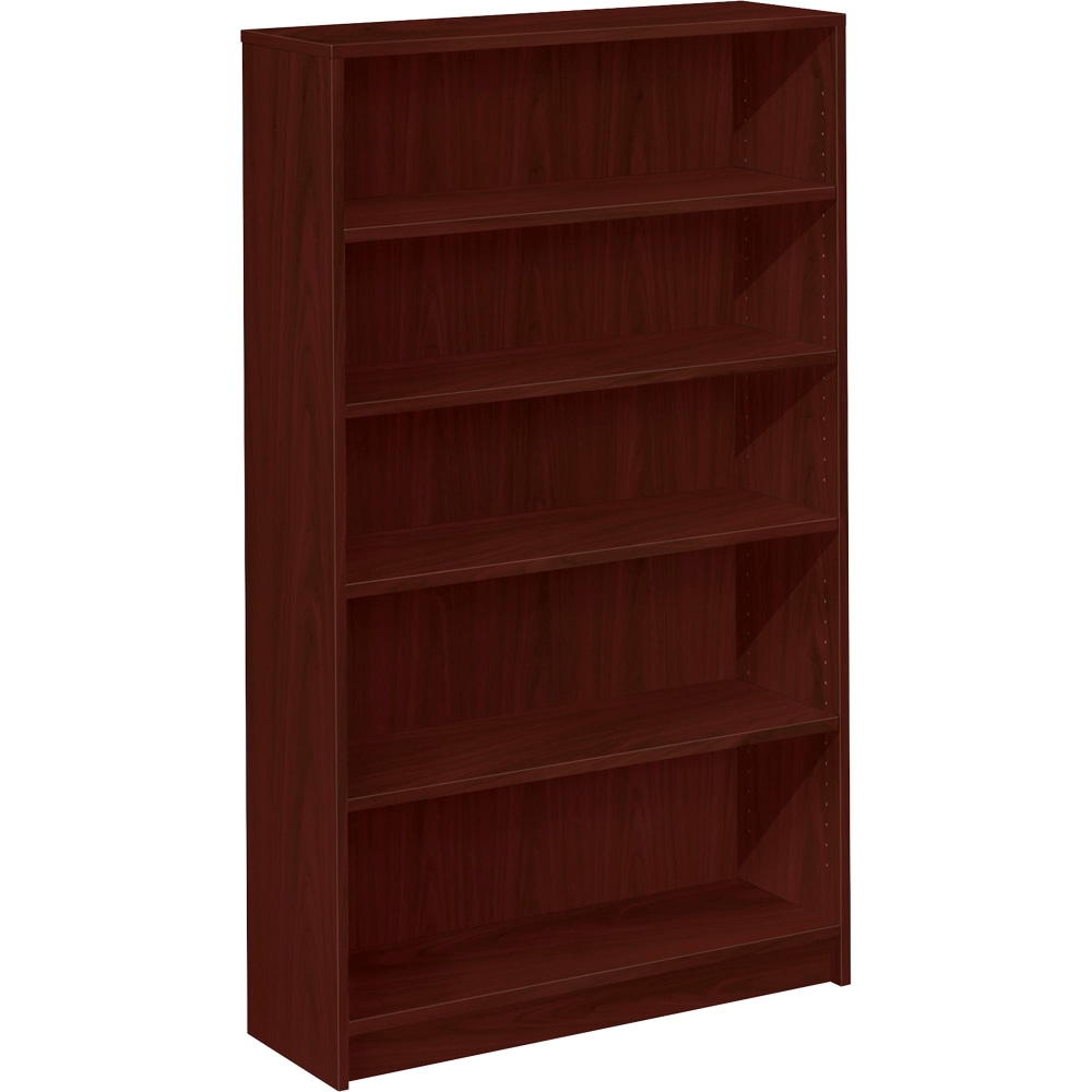 HON 1870-Series Laminate Modular Shelving Bookcase, 5 Shelves (3 Adjustable), 60inH x 36inW x 11-1/2inD, Mahogany MPN:1875N