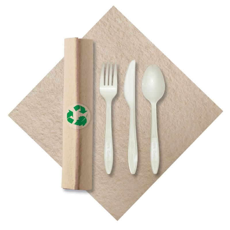 CaterWrap Pre-Rolled Cutlery, Linen-Like Napkin, Natural/White, Case Of 100 Rolls MPN:119993