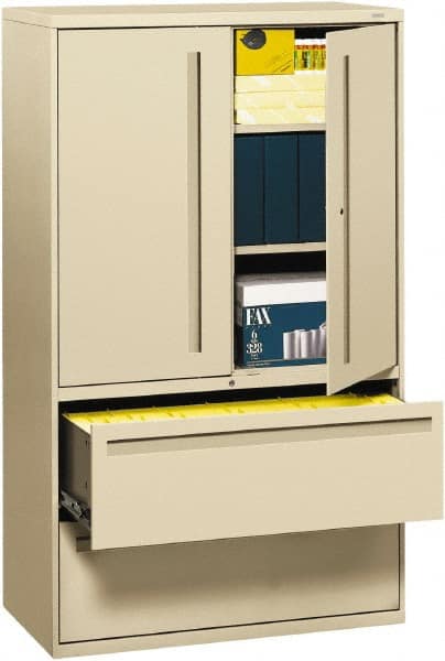 File & Cabinet Combinations, Type: File/Cabinet Combo, Color: Putty, Material: Steel, Number of Drawers: 2, Overall Height: 67 in, Overall Width: 42 in MPN:HON795LSL