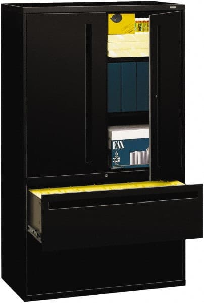 File & Cabinet Combinations, Type: File/Cabinet Combo, Color: Black, Material: Steel, Number of Drawers: 2, Number Of Compartments: 5, Overall Height: 67 in MPN:HON795LSP