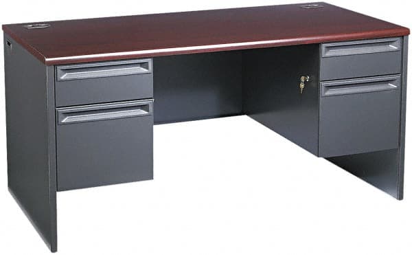 Right Return Desk: Woodgrain Laminate & Metal, Mahogany & Charcoal MPN:HON38155NS