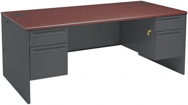 Desk: Steel-Reinforced High-Pressure Laminate & Metal, Mahogany & Charcoal MPN:HON38180NS