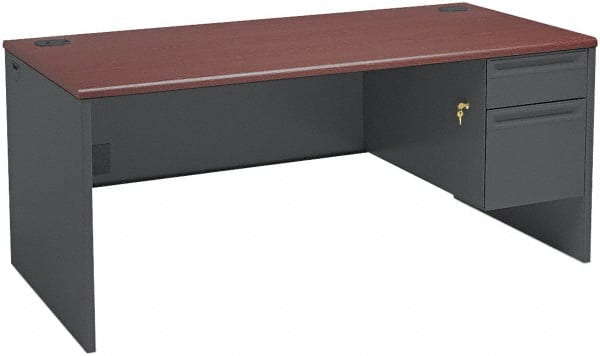 Right Return Desk: Steel-Reinforced High-Pressure Laminate & Metal, Mahogany & Charcoal MPN:HON38291RNS