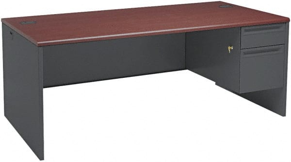 Desk: Steel-Reinforced High-Pressure Laminate & Metal, Mahogany & Charcoal MPN:HON38293RNS