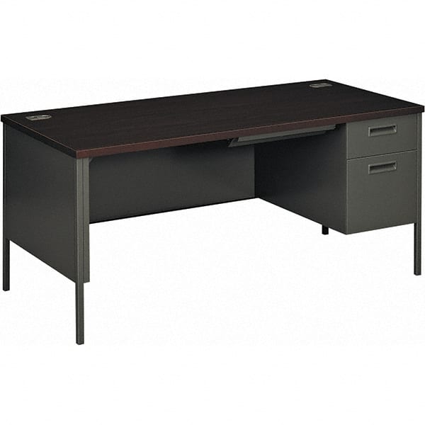 Right Pedestal Desk: Plastic Laminated Top, Mahogany & Charcoal MPN:HONP3265RNS